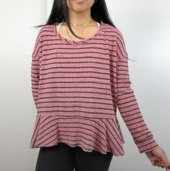We the Free People "Aunty Em" Striped Knit long sleeve peplum top - Picture 1 of 11